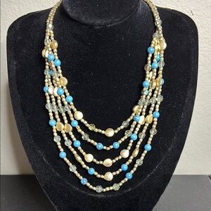 Nine West Gold and Blue Multi-Strand Necklace